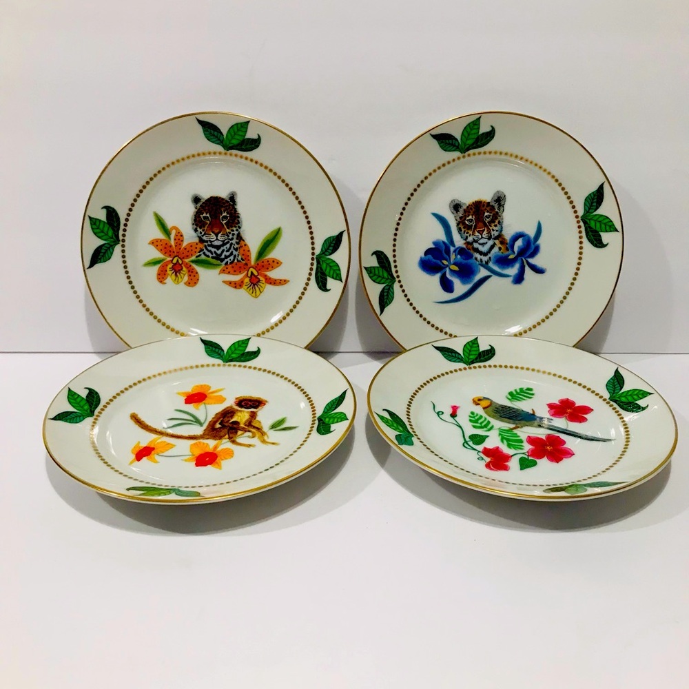 Lynn Chase Design Tropical Porcelain Fruit Plates 5.75” Diameter Set of 4